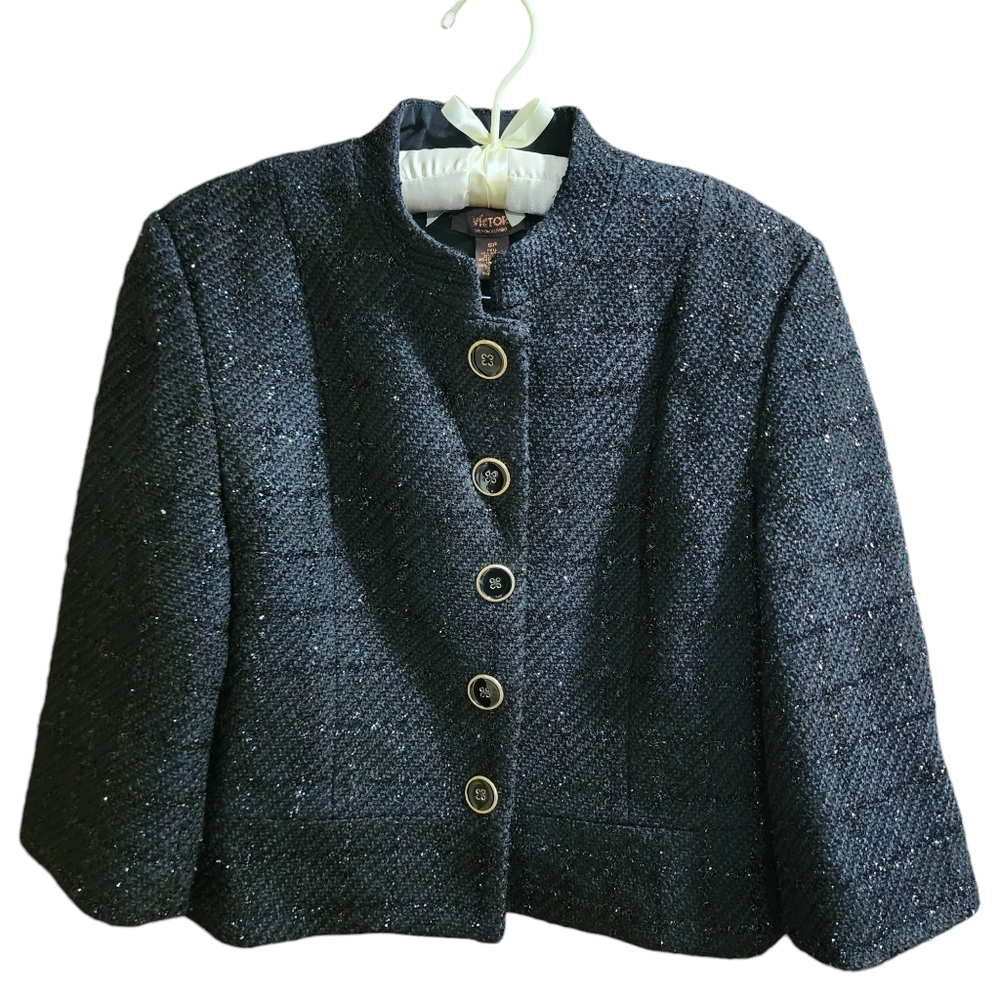 Victor by Victor Alfaro Jacket Blazer Black Wool Blend Size 8P